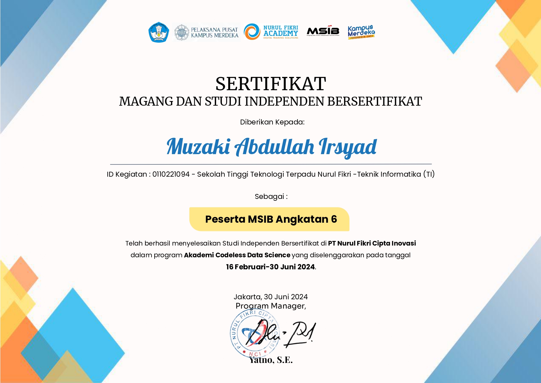 Sertifikat MSIB Batch 6 Page 1